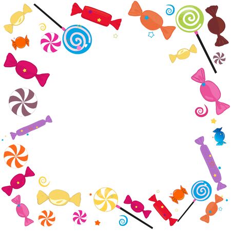 Colorful sweet candies frame. Traditional candies for Seker Bayram holiday background. Greeting card backgroundのイラスト素材