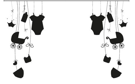 Baby newborn hanging baby boy baby girl symbols illustration black and whiteのイラスト素材