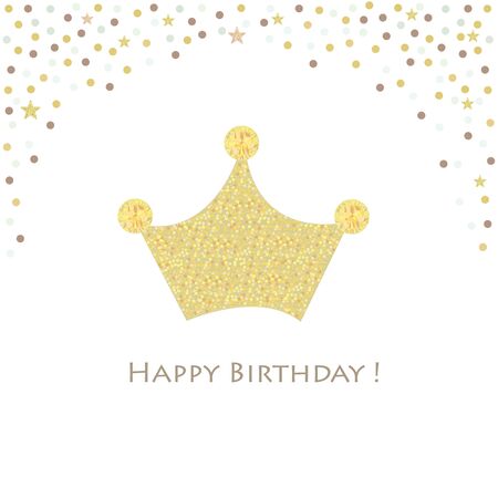 Shining gold crown and stars. Happy birthday greeting cardのイラスト素材