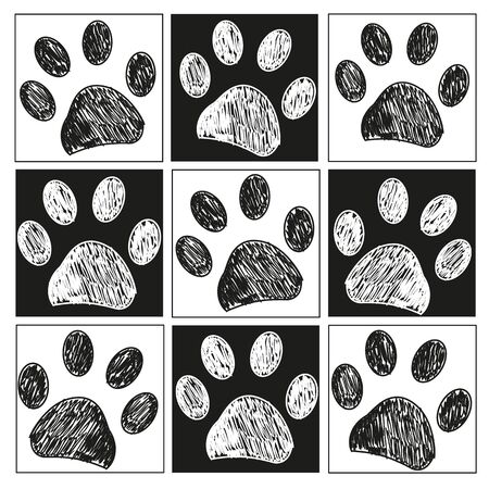 Doodle paw print patternのイラスト素材