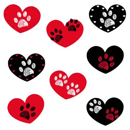 Red heart with paw prints backgroundのイラスト素材