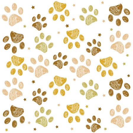 Doodle Paw prints golden colored backgroundのイラスト素材