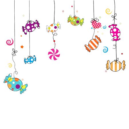Colorful sweet candies frame. Traditional candies for Seker Bayram holiday background. Greeting card backgroundのイラスト素材