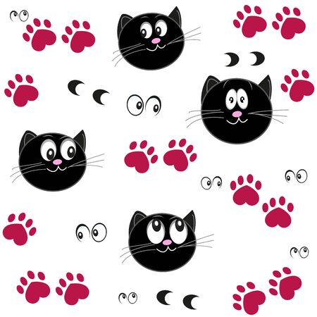 Cat paw print with hearts. Valentine day backgroundのイラスト素材