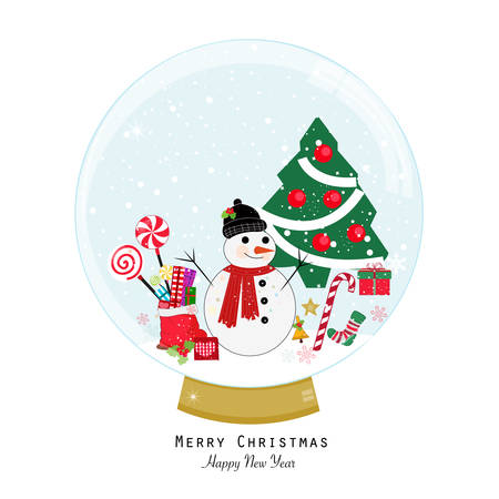 Snow globe. Snowman and new year icon.Happy new year and merry christmas greeting cardのイラスト素材