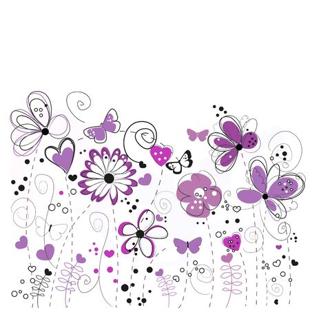 Purple and lilac decorative abstract spring flowers illustrationのイラスト素材