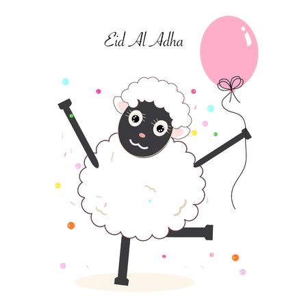 Dancing girl with speech bubble Islamic festival of sacrifice, eid al adha celebration greeting cardのイラスト素材