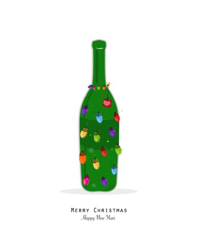 Christmas champagne bottle with colorful christmas light bulbのイラスト素材