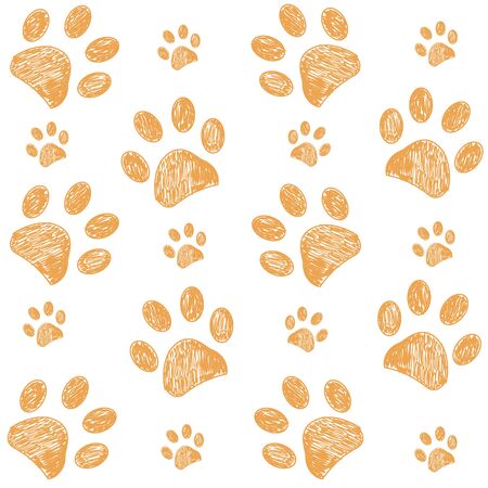 Yellow doodle paw print pattern backgroundのイラスト素材