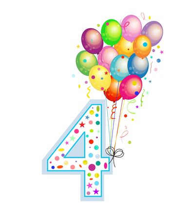 Happy fourth birthday candle. Four numbered balloon. Colorful balloons. Greeting card backgroundのイラスト素材