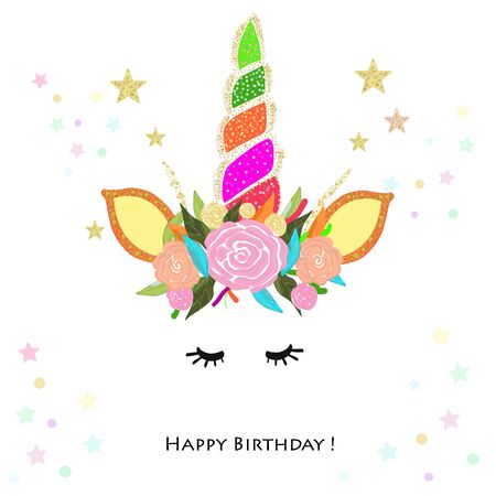 Fifth birthday. Unicorn Birthday invitation. Party invitation greeting cardのイラスト素材