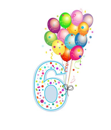 Happy sixth birthday candle. Six numbered balloon. Colorful balloons. Greeting card backgroundのイラスト素材