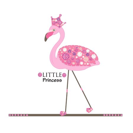 Little Princess. Flamingo. Princess or queen flamingo. Colorful shining diamonds. Fashion designのイラスト素材