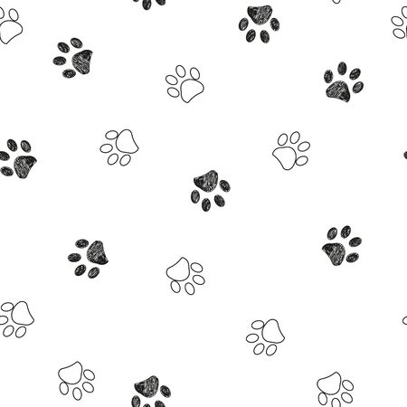 Black and white paw print repeated patternのイラスト素材
