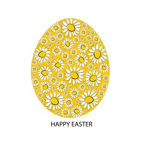 Made of colorful Easter white egg. Daisies Happy Easter greeting cardのイラスト素材