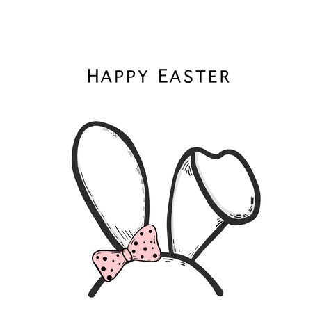 Happy Easter greeting card with simple bunny ear and ribbon vector illustrationのイラスト素材