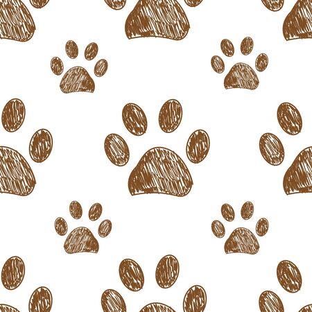 Doodle brown paw prints vector with white background seamless pattern for fabricのイラスト素材