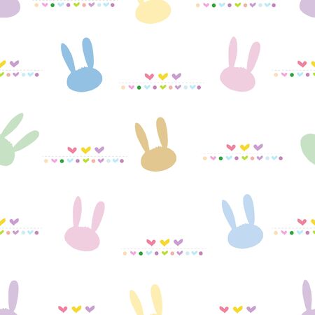 Cute bunny or rabbit and colorful easter pattern with hearts. Happy Easter background, advertisement, fabric design seamless pattern vector illustrationのイラスト素材