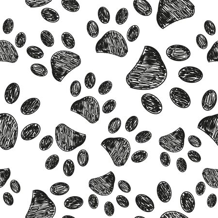 Doodle black paw prints vector with white background seamless pattern for fabricのイラスト素材