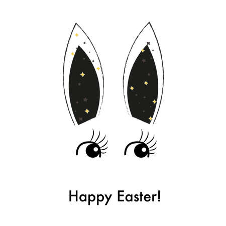 Cute bunny ears and eyes with stars. Happy Easter greeting card spring time backgroundのイラスト素材