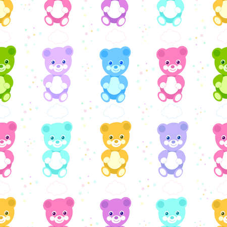 Colorful cute bears. Teddy bears pastel colored, birthday, t-shirt design, baby shower ... etc fabric design patternのイラスト素材