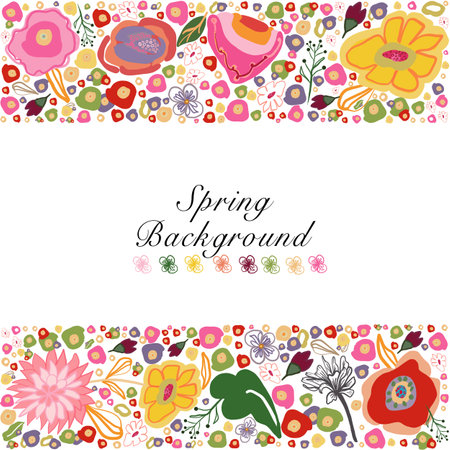 Frame with ditsy cute spring time decorative flower illustration blossom background greeting cardのイラスト素材