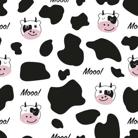 Cute cow Moo face black white background seamless for textile design patternのイラスト素材