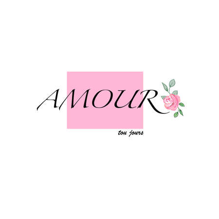 AMOUR, tou jours slogan with pink roses illustration t-shirt print design elementのイラスト素材