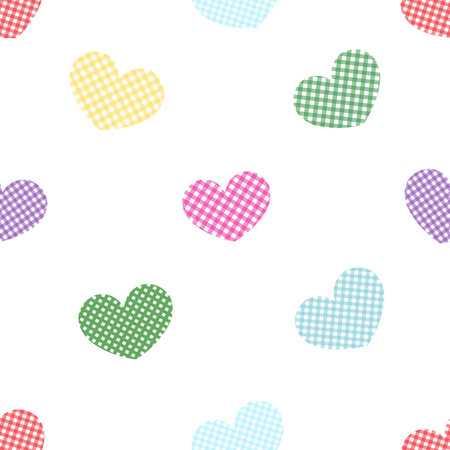 Colorful plaid hearts fabric design seamless patternのイラスト素材
