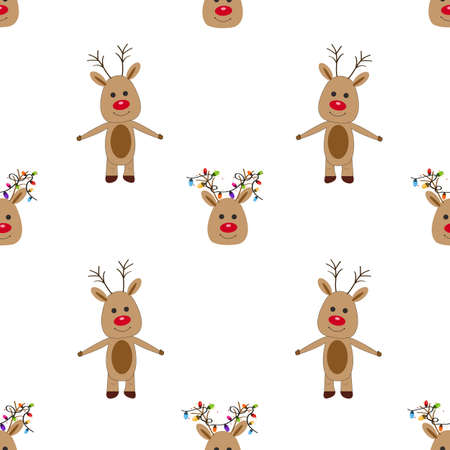 Deer with Christmas light bulbs. seamless fabric design patternのイラスト素材