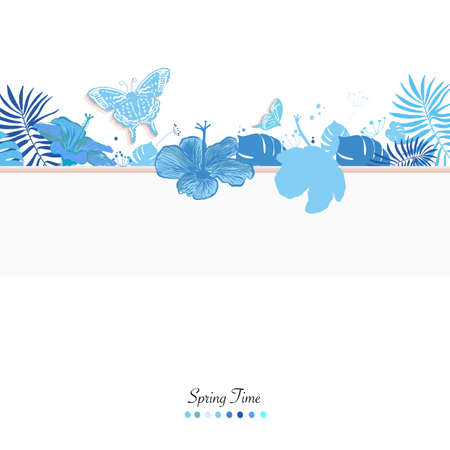Gardening spring time banner design tropical blue flowers vectorのイラスト素材