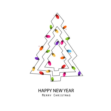 Made of Christmas light bulb Happy New year tree greeting cardのイラスト素材