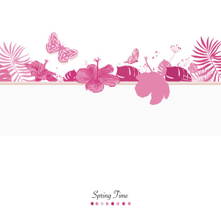 Gardening spring time banner design tropical pink flowers vectorのイラスト素材