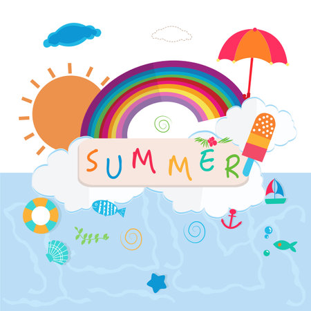 Hello Summer banner with marine design vector illustrationのイラスト素材