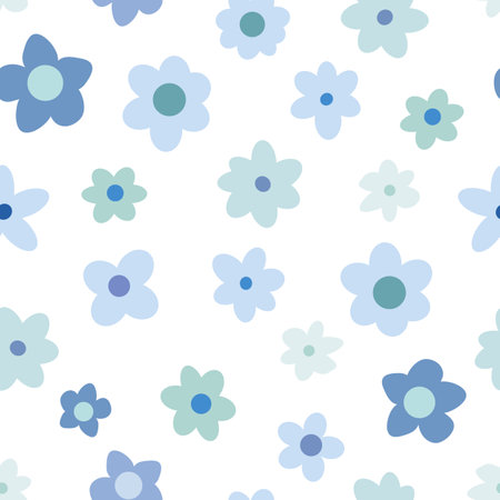 Seamless pattern with blue flowers on white background. Vector illustration.のイラスト素材