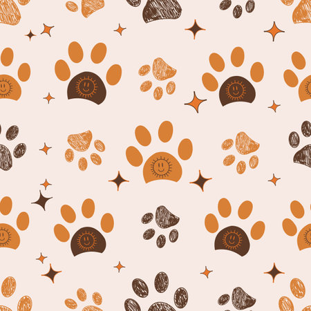 Positive paw prints symbol with smiley face. Kids, baby shower, tshirt, fabric textile design for children textile designのイラスト素材