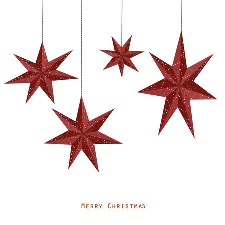 Red paper stars lights merry christmas happy new year greeting cardのイラスト素材