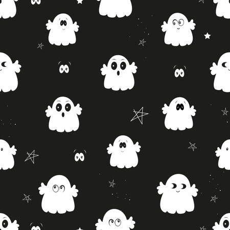 cute ghosts. Happy Halloween card. Fabric textile design seamless patternのイラスト素材