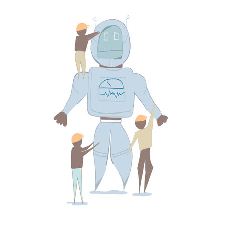 Robotics concept software programming engineers working illustrationのイラスト素材