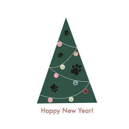 Pine tree made of paw prints light bulb. Happy new year and Merry Christmas vectorのイラスト素材