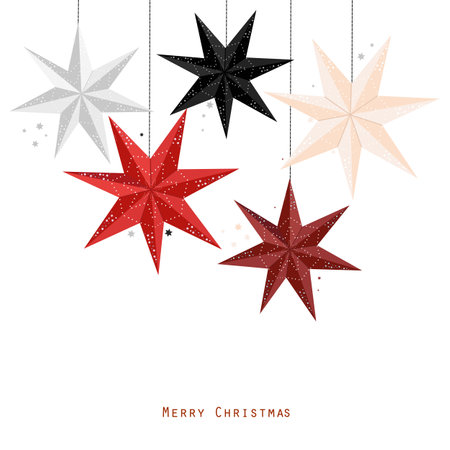 Red black gray paper stars lights garland Merry Christmas happy new year greeting cardのイラスト素材