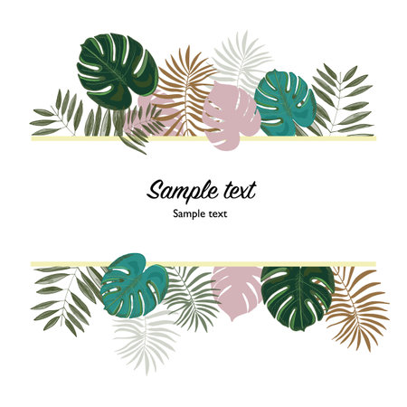Trendy tropical leaves monstera leaves. Decorative beautiful green illustration banner design illustrationのイラスト素材