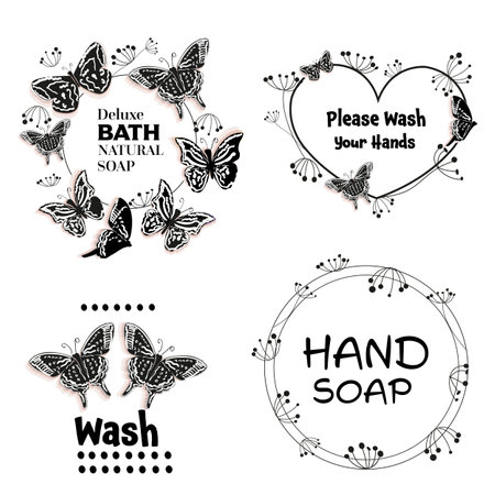 Hand soap, natural soap, deluxe soap, wash, please wash your hands text vector illustrationのイラスト素材