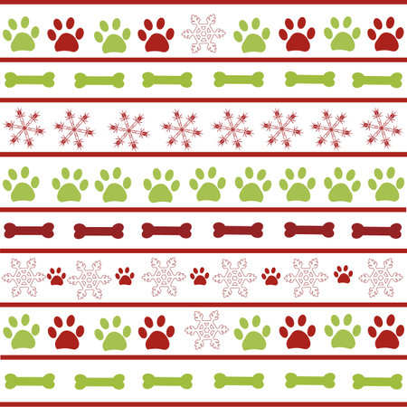 Christmas Happy new year design paw prints and snowflakes background greeting cardの写真素材