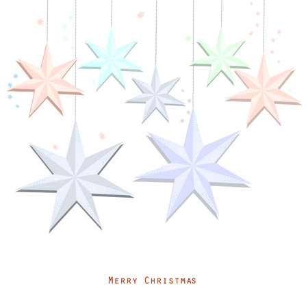 Pastel and ice design paper stars lights merry christmas happy new year greeting cardのイラスト素材