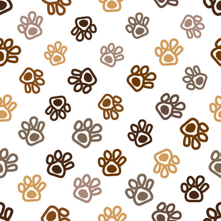 Doodle paw prints with funny pumpkin. Happy Halloween card. Fabric design seamless patternのイラスト素材