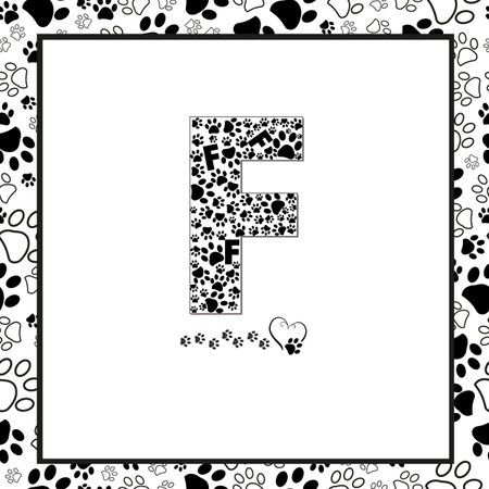 Letter F with animal print. Monochrome alphabet. Vector illustration.のイラスト素材