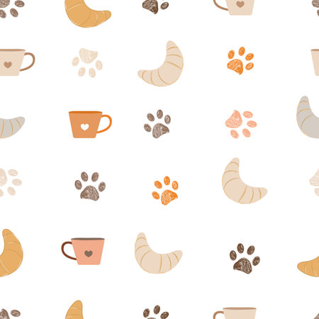 Crossaint and coffee seamless fabric design patternのイラスト素材