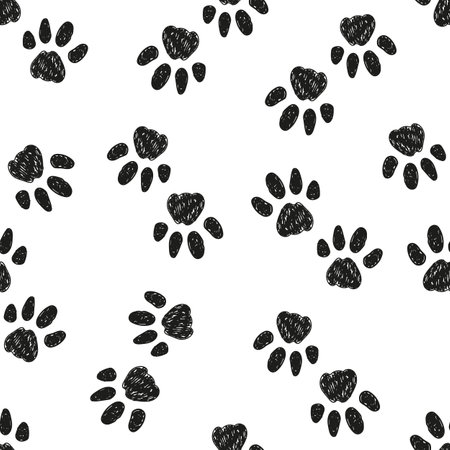 Panther track paw prints seamless fabric design patternのイラスト素材