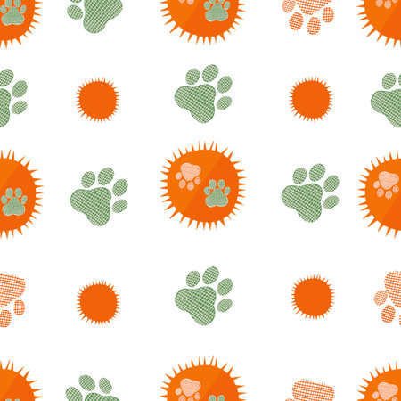 Sun with paw prints seamless fabric design patternの写真素材